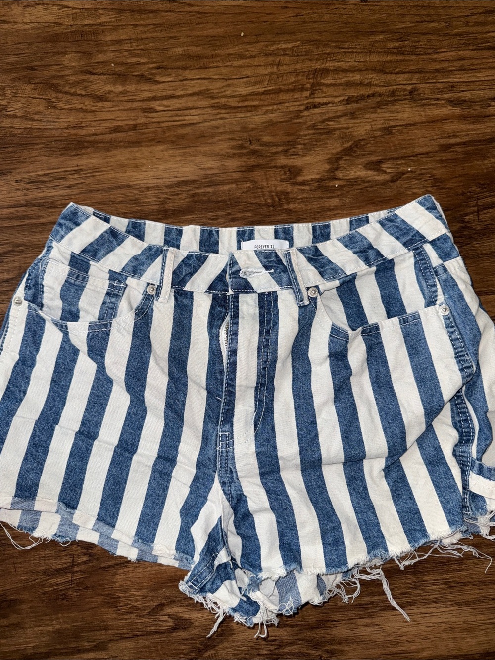 Forever 21 Blue & White Striped Denim Shorts